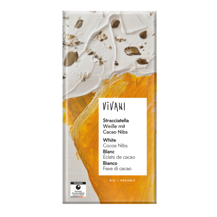 vivani hvit sjokolade med kakaonibs økologisk 80 g