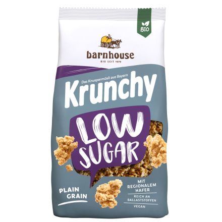 Barnhouse Krunchy low sugar plain grain økologisk 375 g 