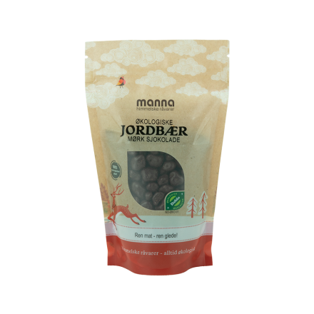 Frysetørkede jordbær overtrukket med mørk sjokolade 250 g økologisk Manna