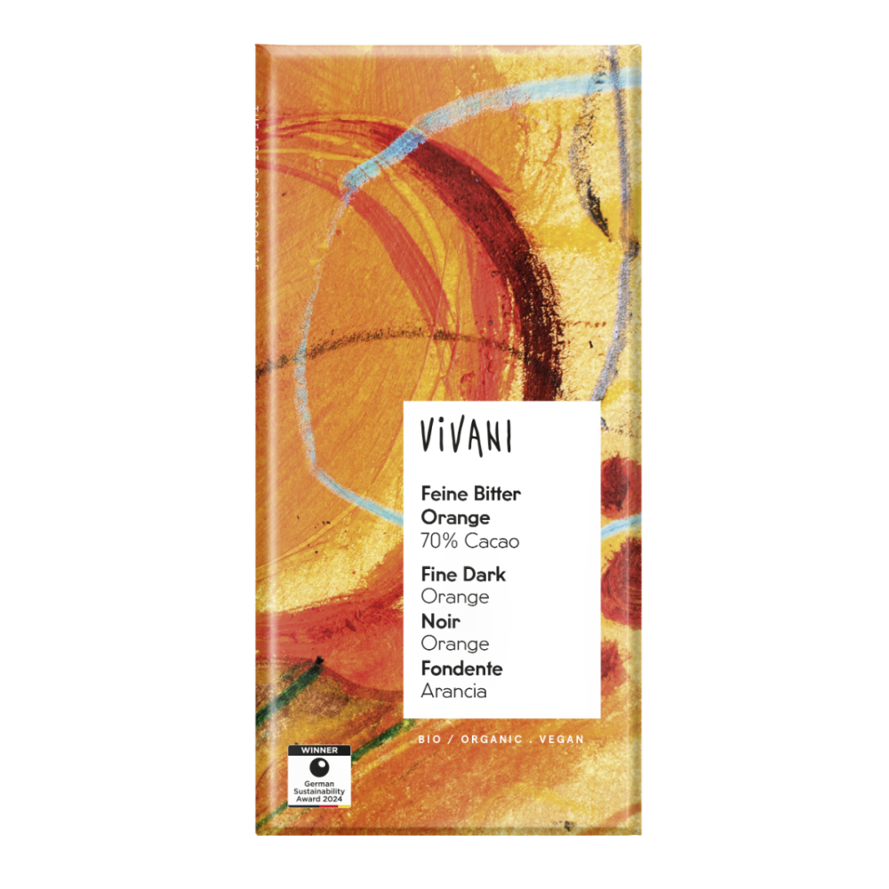 Mørk sjokolade m/appelsin, 80 g, økologisk, Vivani main product photo
