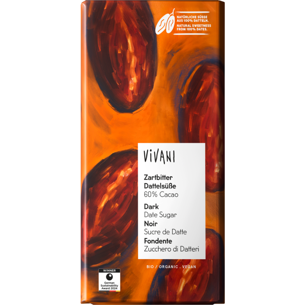 Mørk sjokolade 60%, 80 g, økologisk, Vivani main product photo