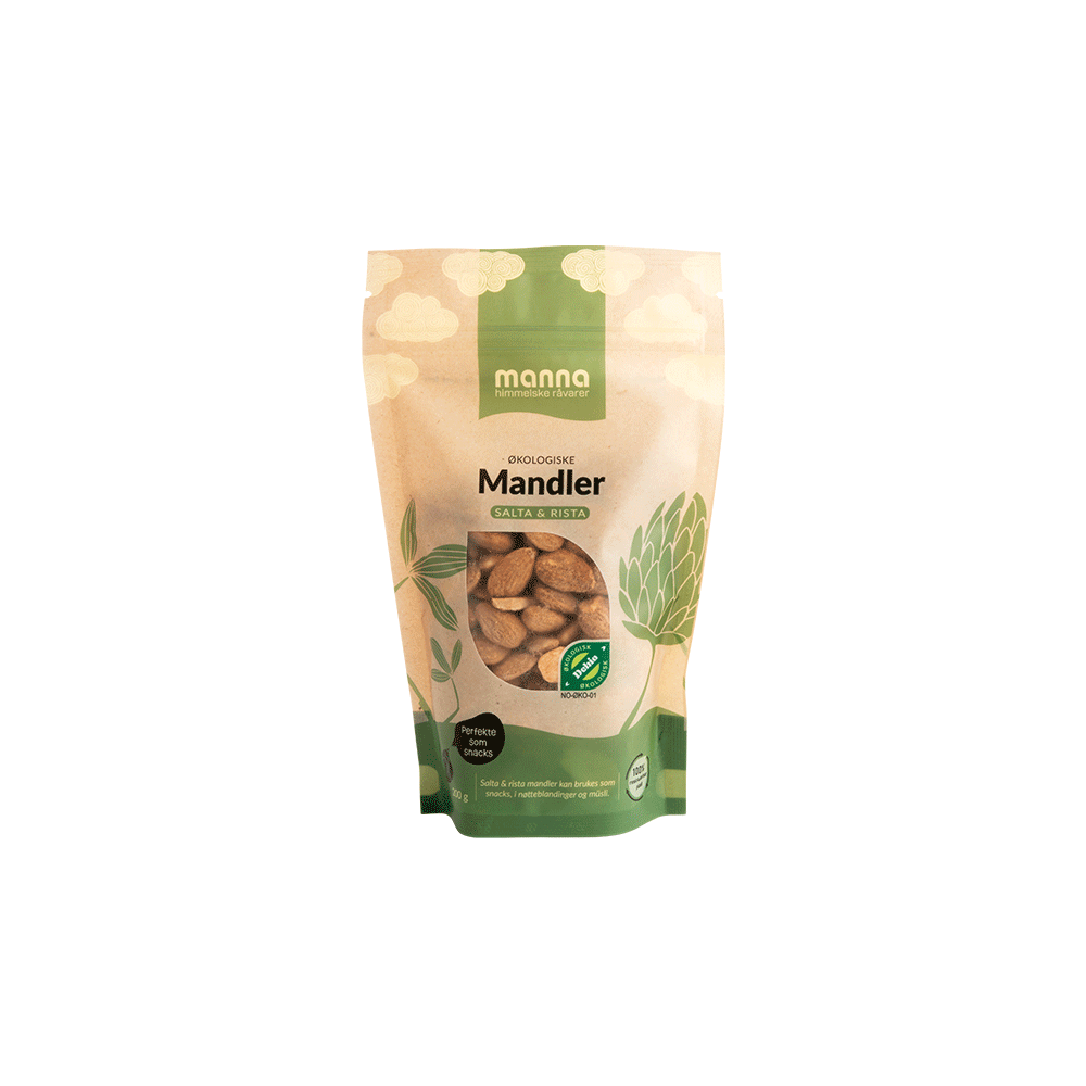 Mandler, salta & rista, 200 g, økologisk, Manna main product photo