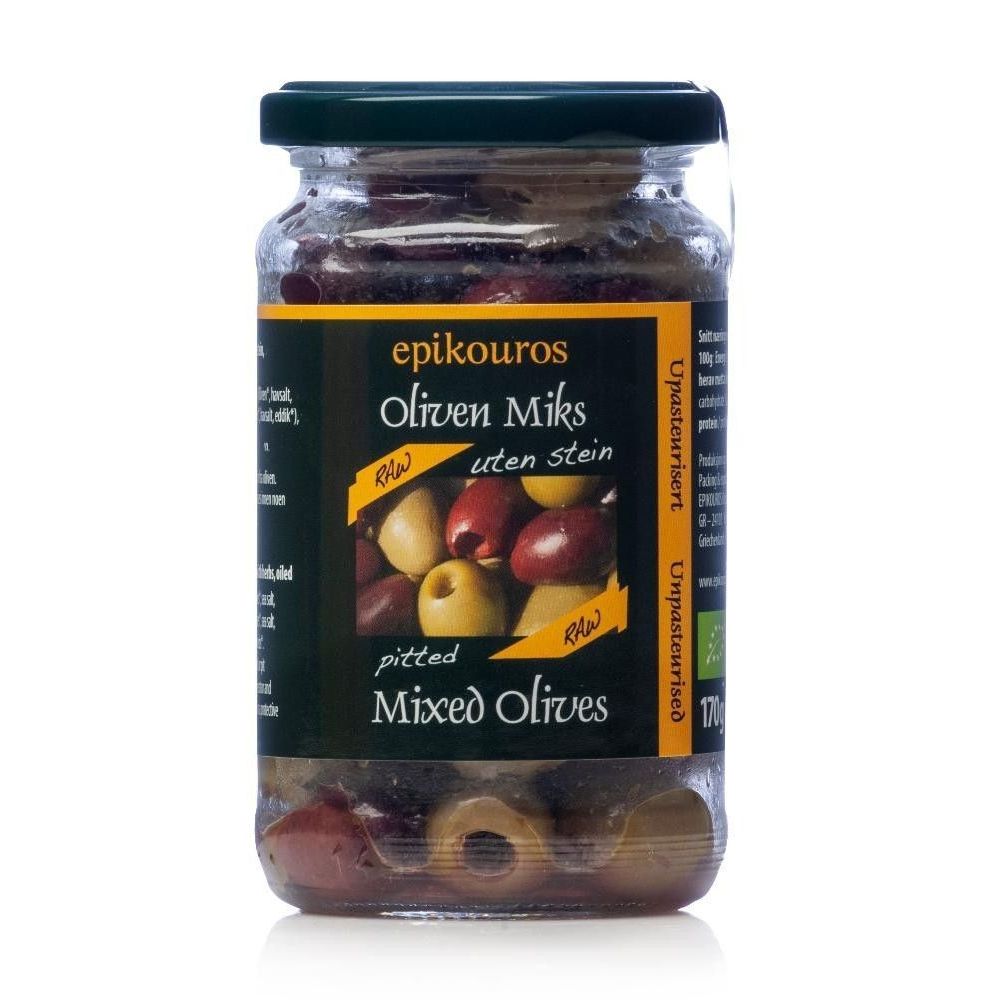 Oliven grønne & sorte, u/stein, 170 g, økologisk, Epikouros main product photo